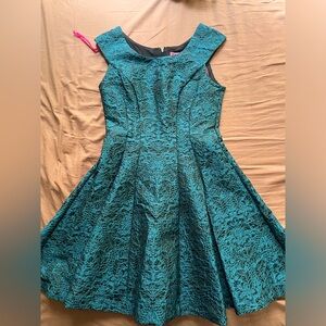 Betsey Johnson Teal Jacquard a line textured dress size 6